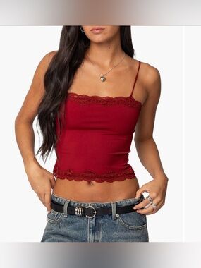 Vintage Y2K Cosabella Red Lace Mesh Cami Tank Top M? Sheer Shelf Bra Coquette